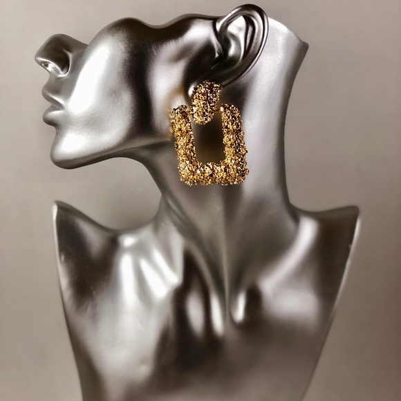 Gold Chunky Textured Earrings - Picture 1 of 2